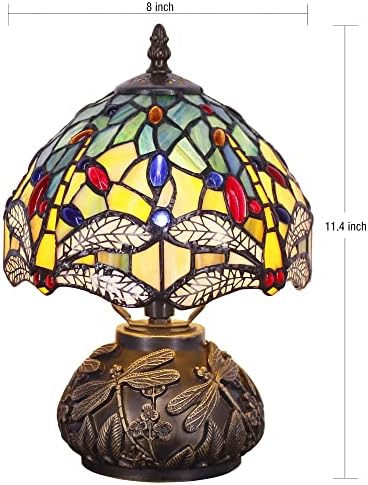 RhLamps Small Tiffany Lamp W8H11 polegada Dragonfly amarela estilo manchado luminária de mesa de bronze de