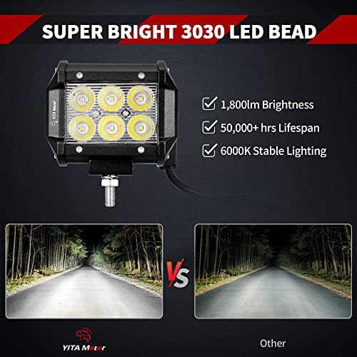 Yitamotor LED Light Barra 2pack 18W 4 polegadas LED LED LED Light Spot POD POD Light Driving Light