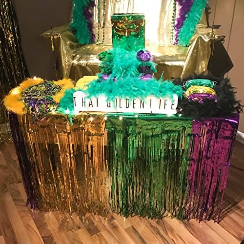 Pacote-Partywoo Mardi Gras Decorações, balões de ouro verde roxo 50 pcs, saia de mesa mardi gras binge