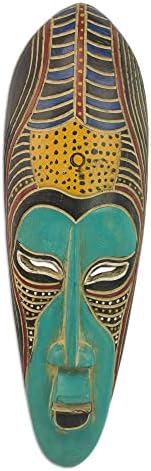 Novica Cultural decorativo Máscara de madeira grande, multicolor 'azul akoni'