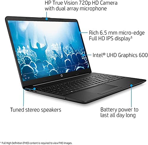 HP 15.6 '' FHD Exibir laptop fino, Intel N4020, 4 GB de RAM, 128 GB de SSD, Webcam, Wi-Fi, venha