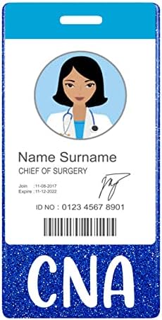 Plifal CNA Badge Buddy Card Nurse Acessórios de enfermagem Glitter Blue Vertical Blebch Identification Tags