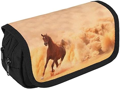 Arábia Running Horse Lápis Saco de Penas Dupa Camada Caso Caso Papérias Bolsa Bolsa de maquiagem Caixa de porta