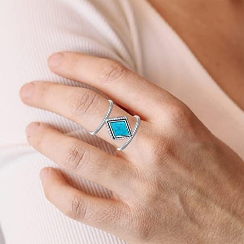 Anéis de turquesa para mulheres prateadas esterlinas, genuíno Boho Western Turquoise Jewelry Gift for Mother
