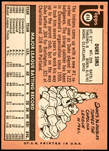 1969 Topps # 414 Duke Sims Cleveland Indians Ex/Mt+ índios