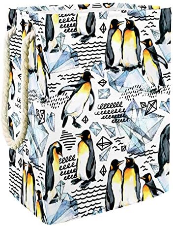 LAPUNDERY THECOLOR Aquarela Penguin Diamond Padrão de diamante dobrável cesta de armazenamento de lavanderia com alças suportes destacáveis ​​bem segurando à prova d'água para roupas de brinquedos de roupas no quarto da lavanderia