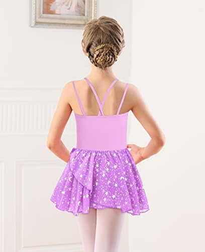 Wyhdy Girls Ballet Leotards for Dance Camisole Dress Hollow Crisscross de volta, saia brilhante