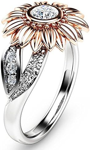 Anéis de casamento para mulheres moda anel de diamante girassol redondo redonda floral cúbica zircônia anéis
