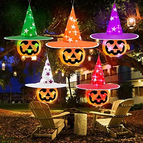 5pcs iluminados decorações de Halloween de abóbora, chapéu de bruxa Fantasma Luzes coloridas