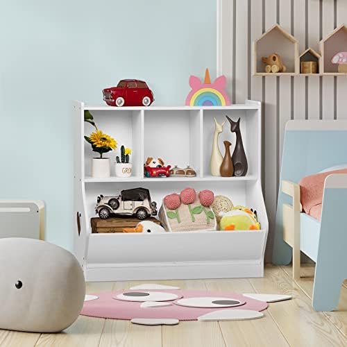 Lerliuo Kids White Toy Storage Organizador, livrarias pequenas e estantes de livraria, armário de armazenamento de brinquedos de 4 cubos, prateleira de brinquedos para sala de jogos, quarto, sala de estar, berçário, escola 29.53 '' h