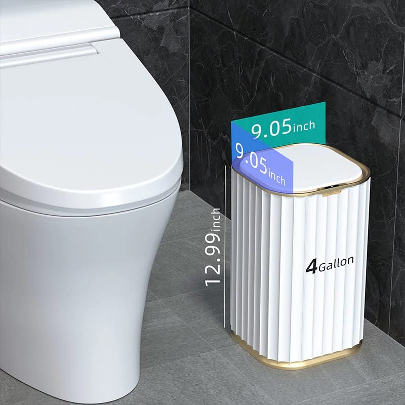 Lata de lixo do banheiro, lixo de lixo de lixo inteligente Lixo do banheiro do banheiro pode indução automática Bin impermeável com tampa 15L, ouro