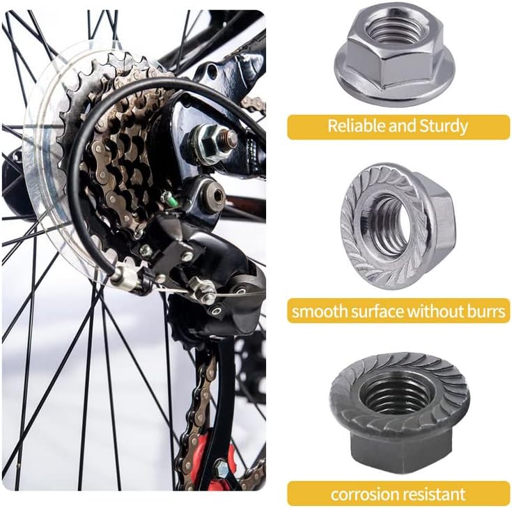 Yinarong VCCGY Bicycle Hub Flangeed Nut e Safety Washer Kit, 3 tamanho para roda de bicicleta dianteira e traseira