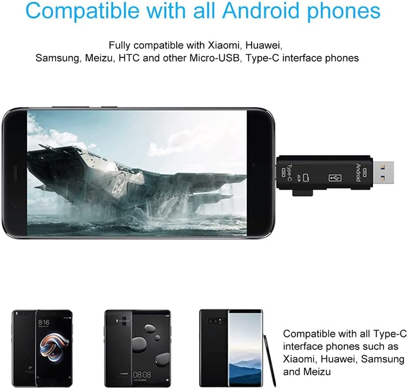 5 em 1 leitor de cartões multifuncionais Compatível com o Samsung Galaxy S10, S9, S8, Plus, Nota