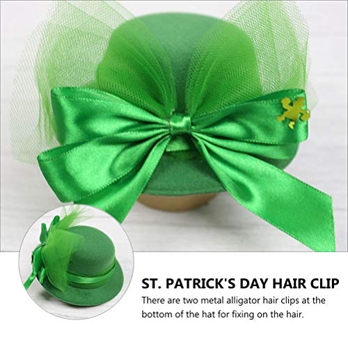 2pcs St. Patrick's Day Hairpin Green Bowlot Hairpins Small Hat Headwears Decoração de casa para festa de celebração