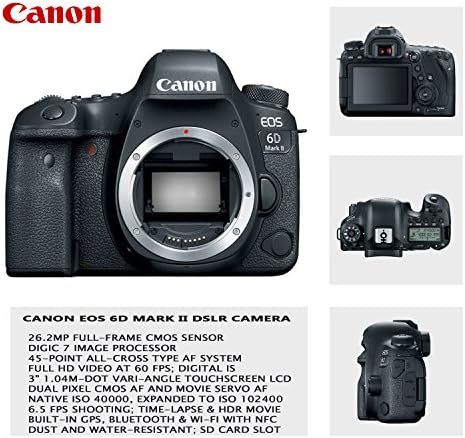 Canon EOS 6D Mark II DSLR Câmera Somente Kit com Canon 300-DG Digital Gadget Bag + Substituição BG-E21