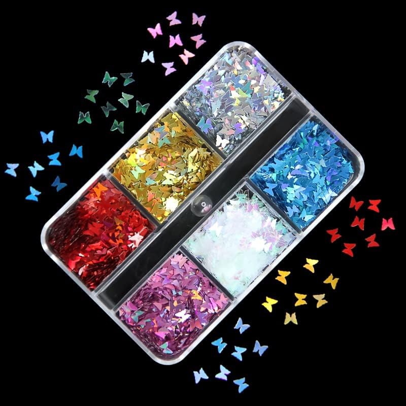 6 grades holográficas unhas glitter borboleta formato de estrela lantejas 3d flocos brilhantes paillette manicure decorações de arte de unhas diy -