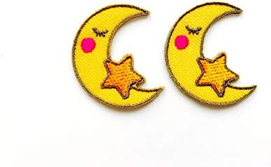 O conjunto de 2 minúsculos mini mini fofinho lua pequena dormindo com remendos de estrela costuram ferro