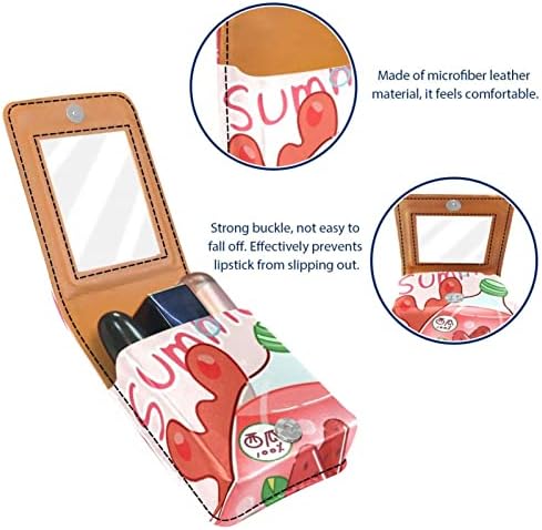 Mini maquiagem de Oryuekan com espelho, bolsa de embreagem Leatherette Lipstick Case, desenho animado adorável aquáticos de frutas no verão