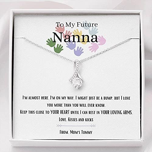 Jóias de cartão de mensagem, colar artesanal- Presente personalizado Petit Ribbon, Presente para Future Nanna, New Grandma Prese