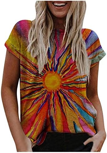 Camisetas de verão feminino Tiador colorido Tiador curto Tops Crew Crew Blouse Casual Graphic Blouse