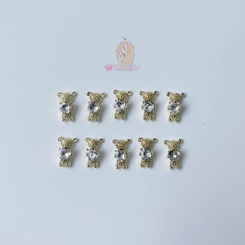 10pcs kawaii unhas hado -mira urso de ouro liga zicron 3d decoração de manicure shinestones glitter para acessórios de unhas -