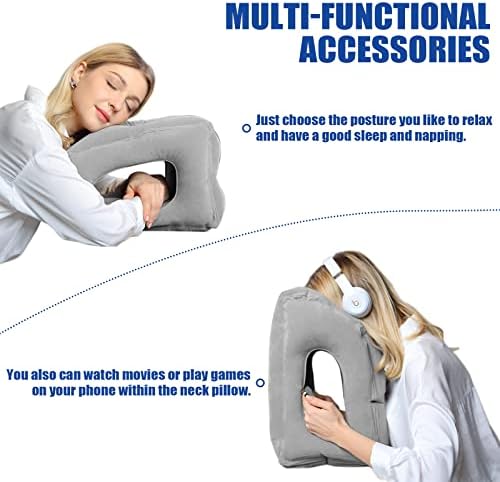 Saheyer Pillow de viagem inflável, travesseiro de pescoço inflável para viagens de avião e soneca de