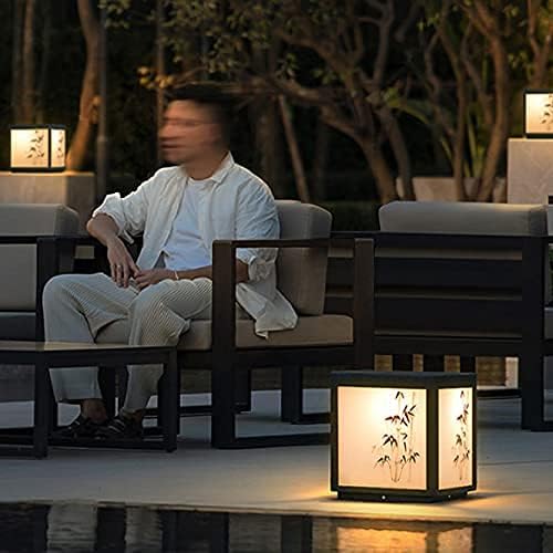 HSCW Retro Style Outdoor Lamp Square Printing Bamboo Cabeça Black, exceto Bulbos, E27 220V [Energy Classe A]