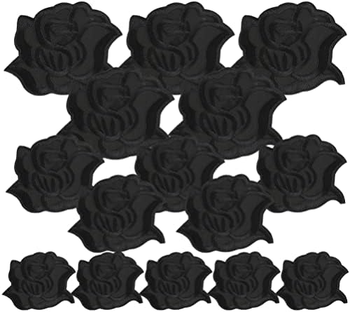 Decoração de casa de Vicasky Decoração preta 15pcs Bordado de flor preto Patches de pano de pano ferro em adesivos