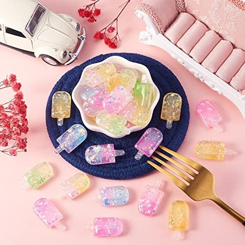 KitBeads 30pcs Estilos mistos resina Cabochons de sorvete transparente Glitter Lolly Cabochons Kawaii Picrings