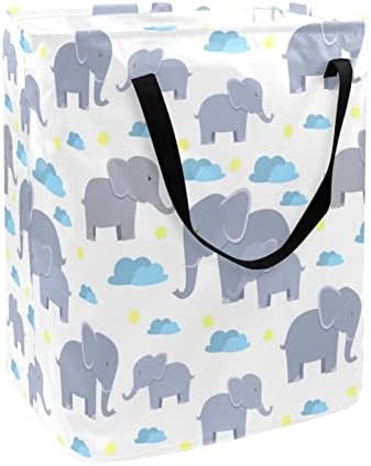 Cartoon Elephants Mom Baby Cloud Print Print Lavanderia dobrável cesto de lavanderia 60l Cestas de roupa à prova