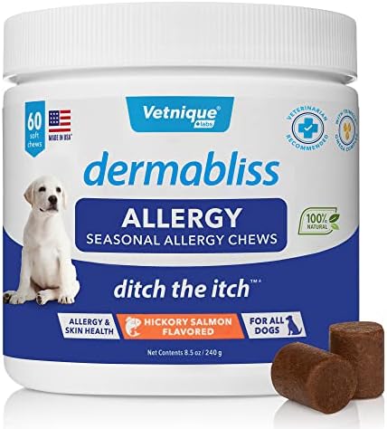 Vetnique Dermabliss Allergia sazonal Chews e Petbliss Calming Chews for Dogs Bundle