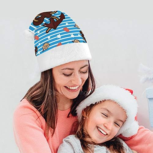 Chapéu de Papai Noel de Natal, Padrão de âncora azul Chapéu de férias de Natal para adultos, Hats de Natal Unisex Comfort para o ano novo Evento de festa de férias festivas