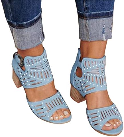 Sandálias para mulheres abertas de calda de fivela de fivela de moda de moda saltos grossos sandálias casuais