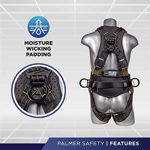 Palmer Segurança Proteção de queda de arnês de segurança de construção - qcb baú e pernas - D -rings de alumínio
