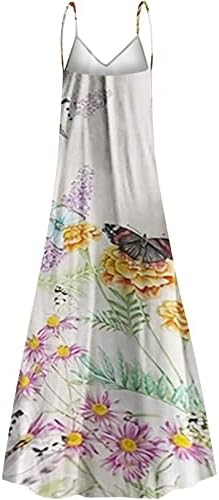 Vestidos de verão femininos vestido maxi estampado de borboleta para mulheres V Spaghetti Strap casual