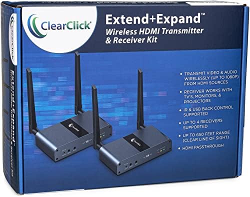 ClearClick Extend+Expanda o Kit de Transmissor HDMI sem fio - 5 GHz, até 650 'Range, IR e USB Transmission