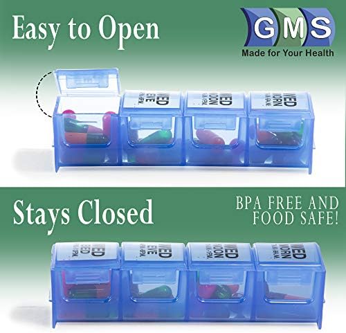 GMS Bandeja Organizadora de Pílulas de 7 dias - Grande com caixas de comprimidos diários removíveis com 4 compartimentos