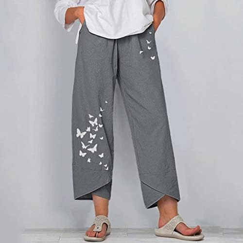 Usuming calças de linho de algodão feminino calças de calça de cintura alta de cintura de tamanho robusto