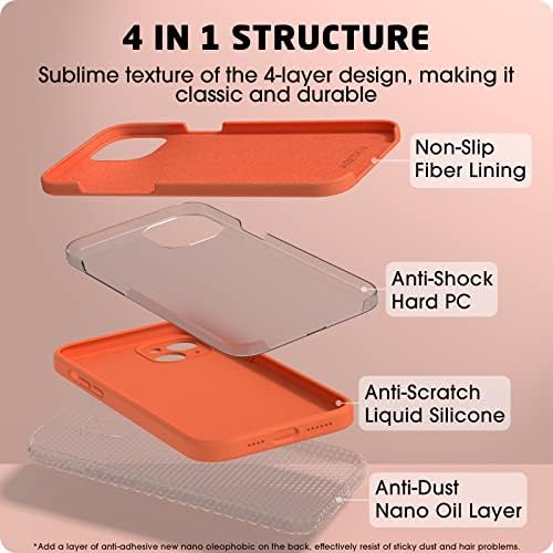 Capa de telefone de silicone Abitku para iPhone 14 - Inclui protetores de tela, revestimento de microfibra anti -arranhão suave - 6,1 polegadas, laranja de cravo