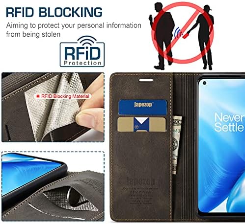 Japezop OnePlus Nord N200 5G Case, OnePlus Nord N200 5G Caixa de carteira com [bloqueio de rfid] Porta de cartão Magnetic, carteira de capa de couro para OnePlus Nord N200 5G 6,49 polegadas