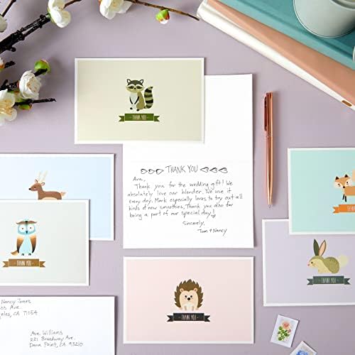 Melhores saudações em papel 48 Pacote de animais de agradecimento engraçado com envelopes para chá de bebê, crianças, todas as ocasiões