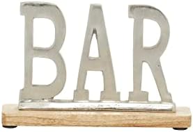 Deco 79 Barra decorativa de barra de alumínio com base de madeira, 10 x 2 x 6 , prata