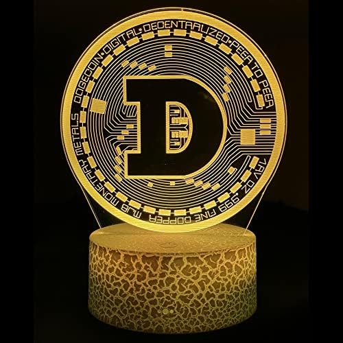 Dogecoin 3D LED Night Night Light Bitcoin Crypto Doge Moon Base Rachada 7 Cor Cabão USB Bateria Touch