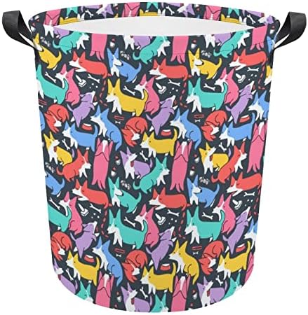 Funnamente fofo corgi colorido cães padrão cesto dobrável cesta de lavanderia cesto de armazenamento