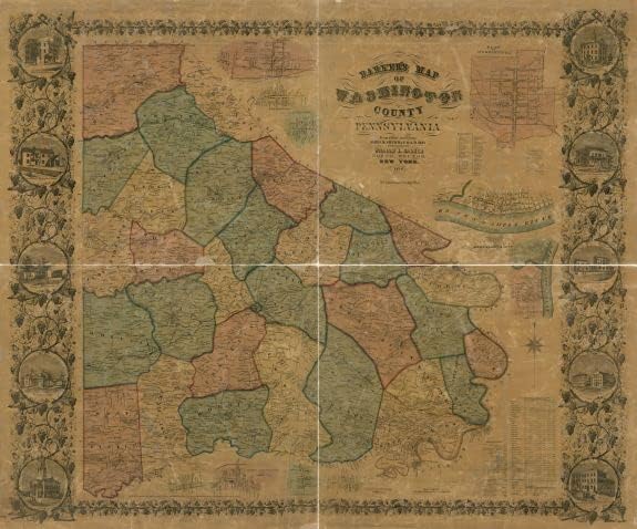 Fotografias infinitas 1856 Mapa | Mapa de Barker do Condado de Washington, Pensilvânia: a partir de pesquisas