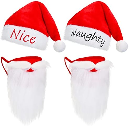 4 peças de Natal travesso e bom chapéu de Papai Noel Cover engraçado capa de face de Natal Capas de barba