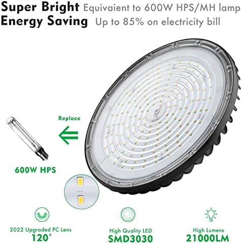 Bulbeats LED High Bay Light 150W, 21000LM LUZ LED LED BAY HIGH, 5000K Listagem de listagem Listada Listagem