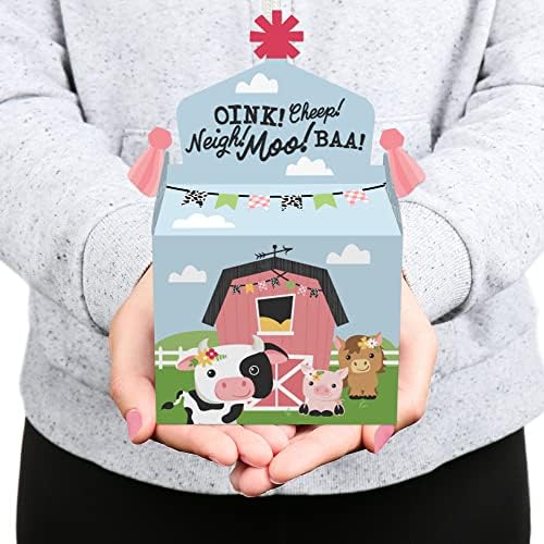 Big Dot Of Happiness Girl Farm Animals - Tratar favores de festa da caixa - Caixa de bebê rosa Barnyard ou festa