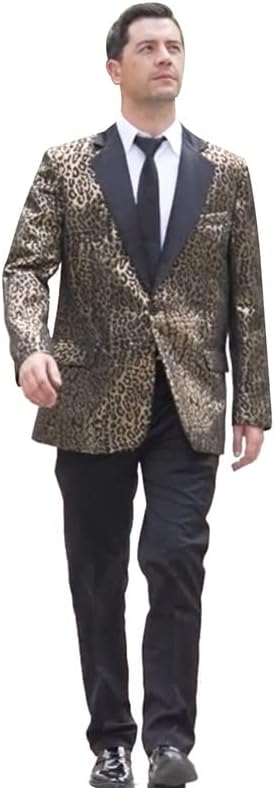 Blazers masculinos estamncos de leopardo ternos de lapela entalhados com lantejoulas fãs slim fit