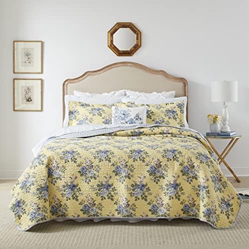 Laura Ashley Home Linley Collection Quilt Set- algodão, cama reversível, leve e respirável, pré-lavada para